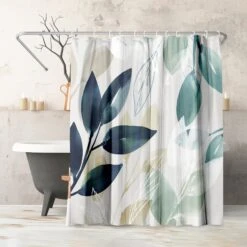 71x74 Abstract Shower Curtain With 12 Metal Grommets | Green Botanical Design