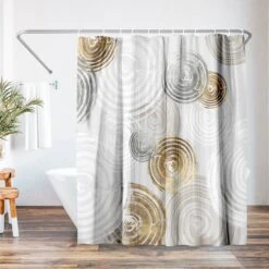 71x74 Abstract Shower Curtain With 12 Metal Grommets | Circular Design