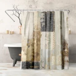 71x74 Abstract Shower Curtain With 12 Metal Grommets | Vertical Distressed Textures