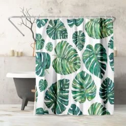71x74 Botanical Shower Curtain With 12 Metal Grommets | Tropical Leaves