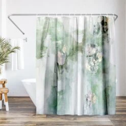 71x74 Abstract Shower Curtain With 12 Metal Grommets | Green Modern Design