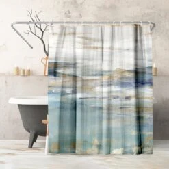 71x74 Abstract Shower Curtain With 12 Metal Grommets | Landscape-Inspired Design