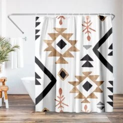 71x74 Boho Shower Curtain With 12 Metal Grommets | Geometric Design