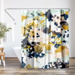 71x74 Abstract Shower Curtain With 12 Metal Grommets | Colorful Artistic Design