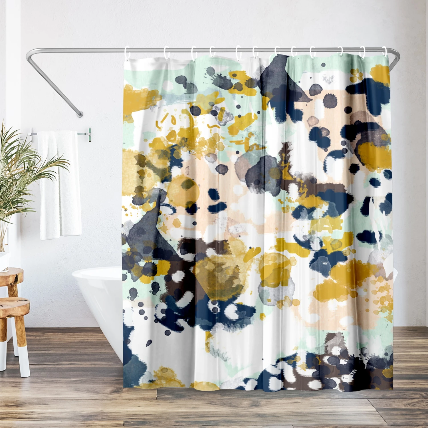 71x74 Abstract Shower Curtain With 12 Metal Grommets | Colorful Artistic Design