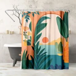 71x74 Boho Shower Curtain With 12 Metal Grommets | Ocean View