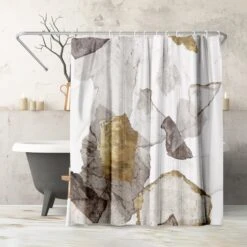 71x74 Abstract Shower Curtain With 12 Metal Grommets | White And Gold