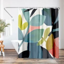 71x74 Abstract Shower Curtain With 12 Metal Grommets | Vibrant Botanical Design