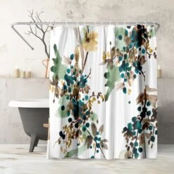71x74 Abstract Shower Curtain With 12 Metal Grommets | Watercolor Blueberry