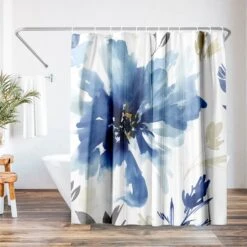 71x74 Abstract Shower Curtain With 12 Metal Grommets | Floral Design