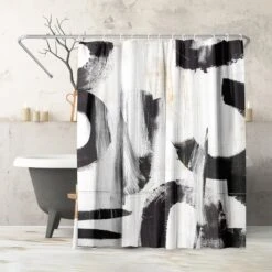 71x74 Abstract Shower Curtain With 12 Metal Grommets | Monochrome