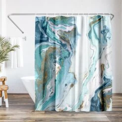 71x74 Blue Marble Shower Curtain With 12 Metal Grommets