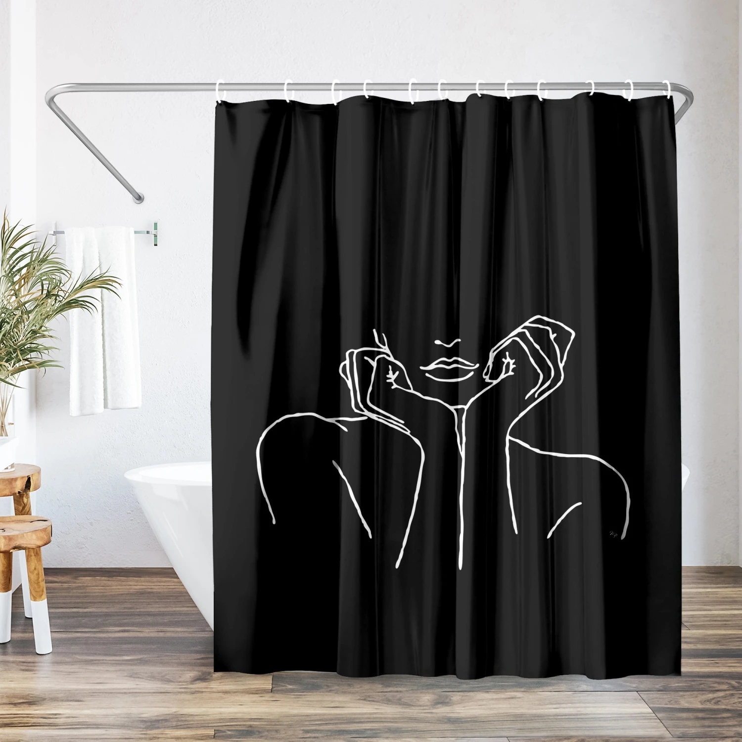 71x74 Decorative Shower Curtain With 12 Metal Grommets | Black