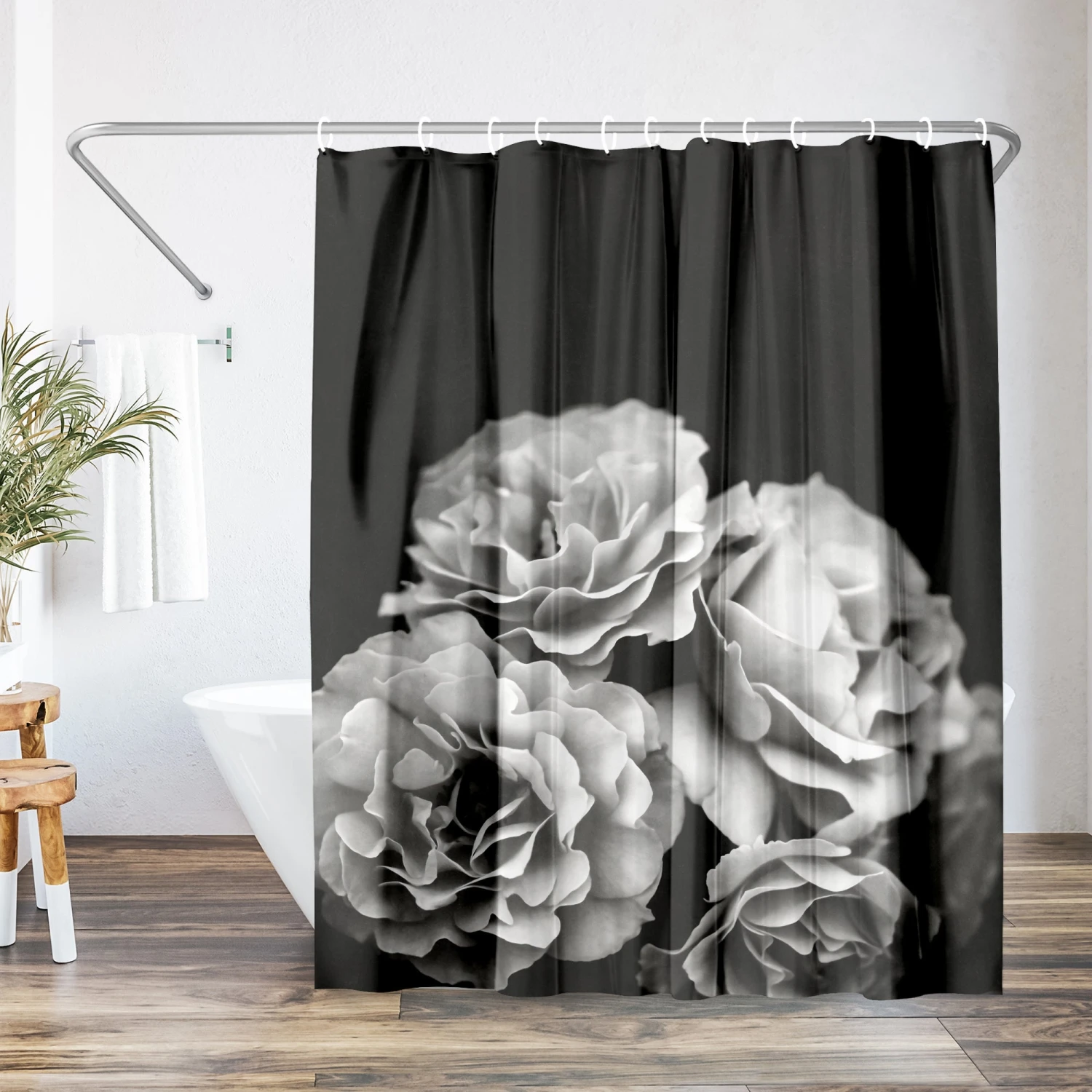 71x74 Floral Shower Curtain With 12 Metal Grommets | Moody Roses