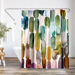 71x74 Abstract Shower Curtain With 12 Metal Grommets | Watercolor Strokes