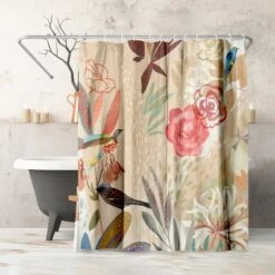 71x74 Abstract Shower Curtain With 12 Metal Grommets | Botanical-Inspired
