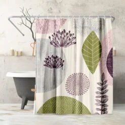 71x74 Abstract Shower Curtain With 12 Metal Grommets | Bold Floral Design