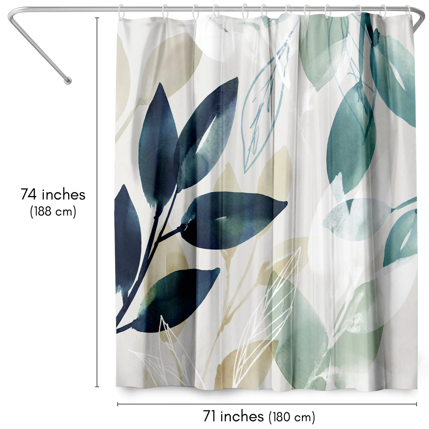 71x74 Abstract Shower Curtain With 12 Metal Grommets | Green Botanical Design - Image 2