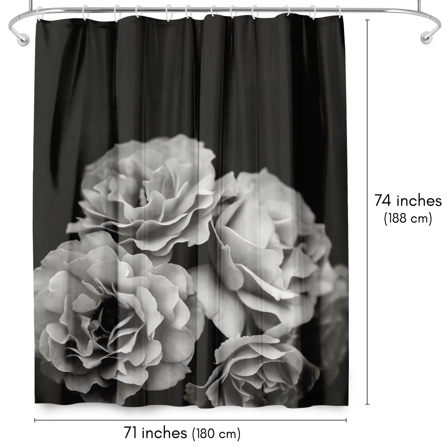 71x74 Floral Shower Curtain With 12 Metal Grommets | Moody Roses - Image 2