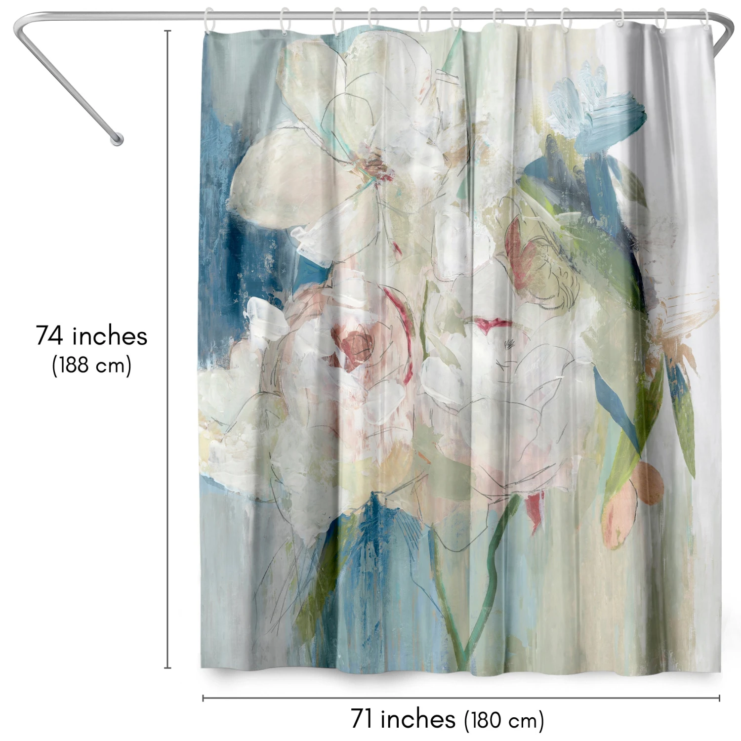 71x74 Abstract Shower Curtain With 12 Metal Grommets | Blissful Peony - Image 2