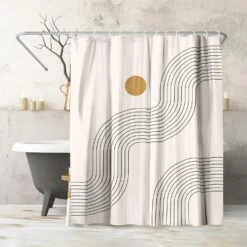 71x74 Abstract Shower Curtain With 12 Metal Grommets | Geometric Lines