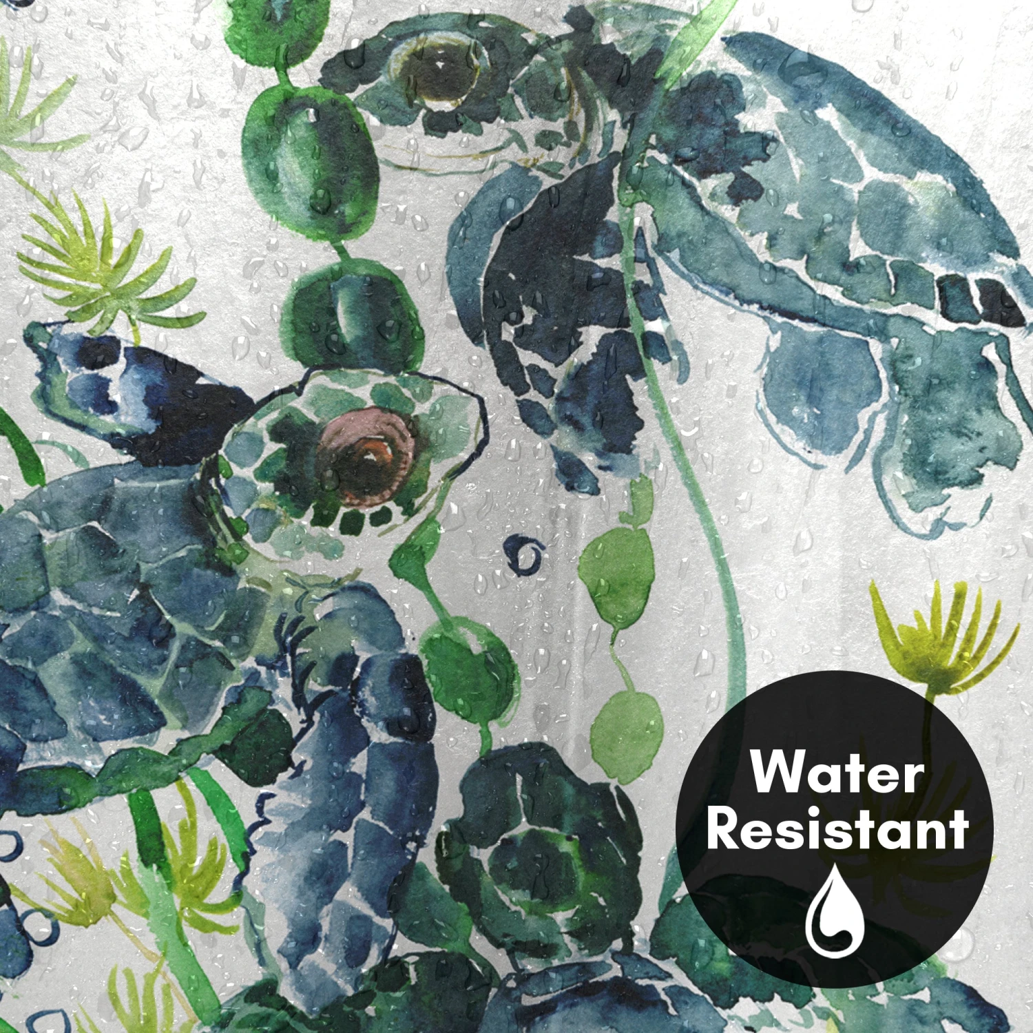 71x74 Sea Turtle Shower Curtain With 12 Metal Grommets | Green - Image 3