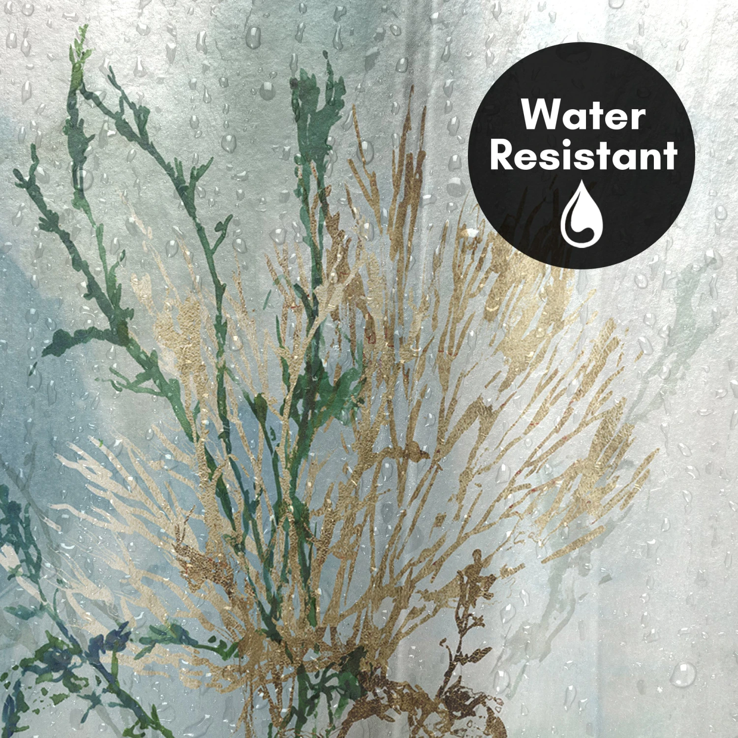 71x74 Abstract Shower Curtain With 12 Metal Grommets | Green Coral - Image 3