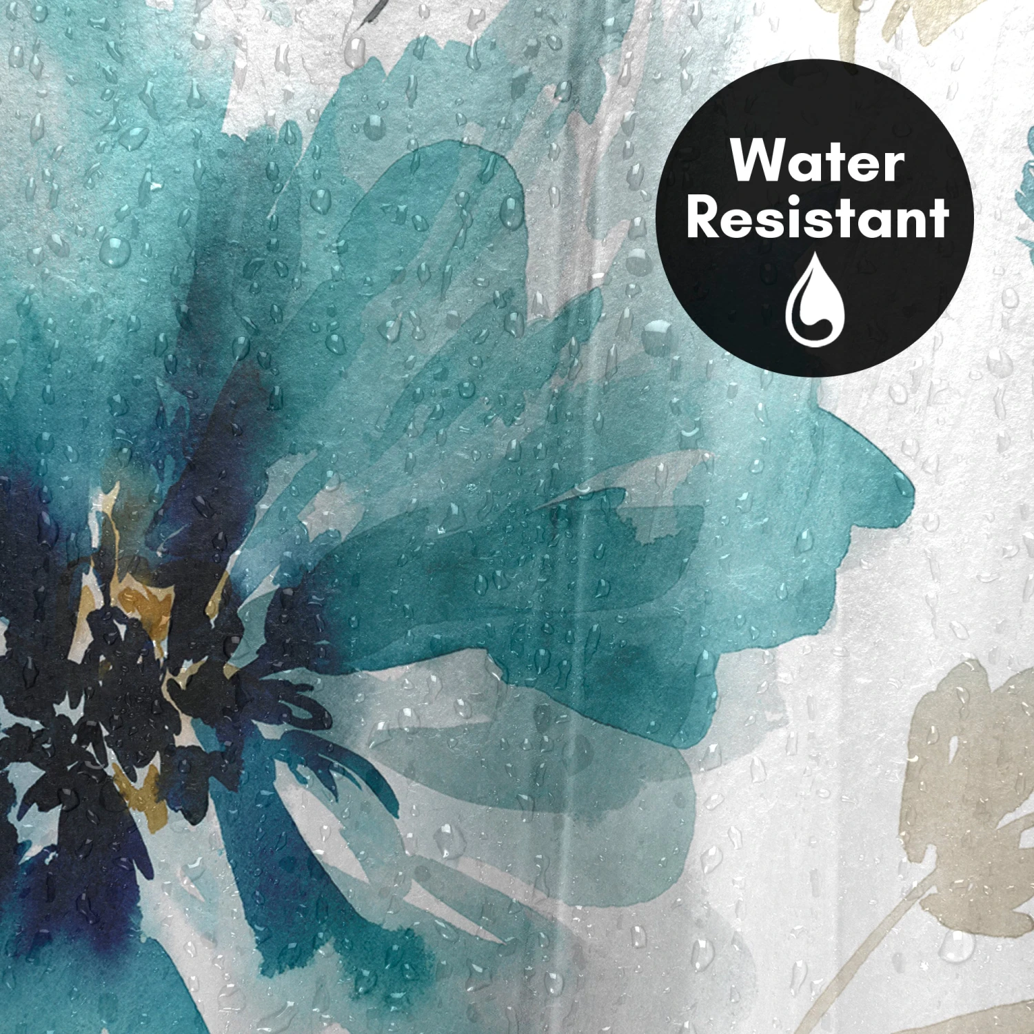 71x74 Abstract Shower Curtain With 12 Metal Grommets | Blue Floral - Image 3