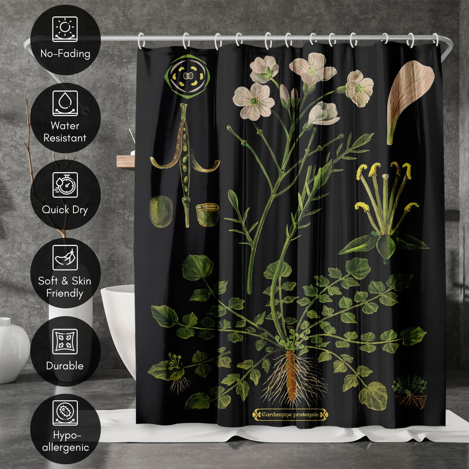 71x74 Botanical Shower Curtain With 12 Metal Grommets | Cuckoo Flower - Image 4