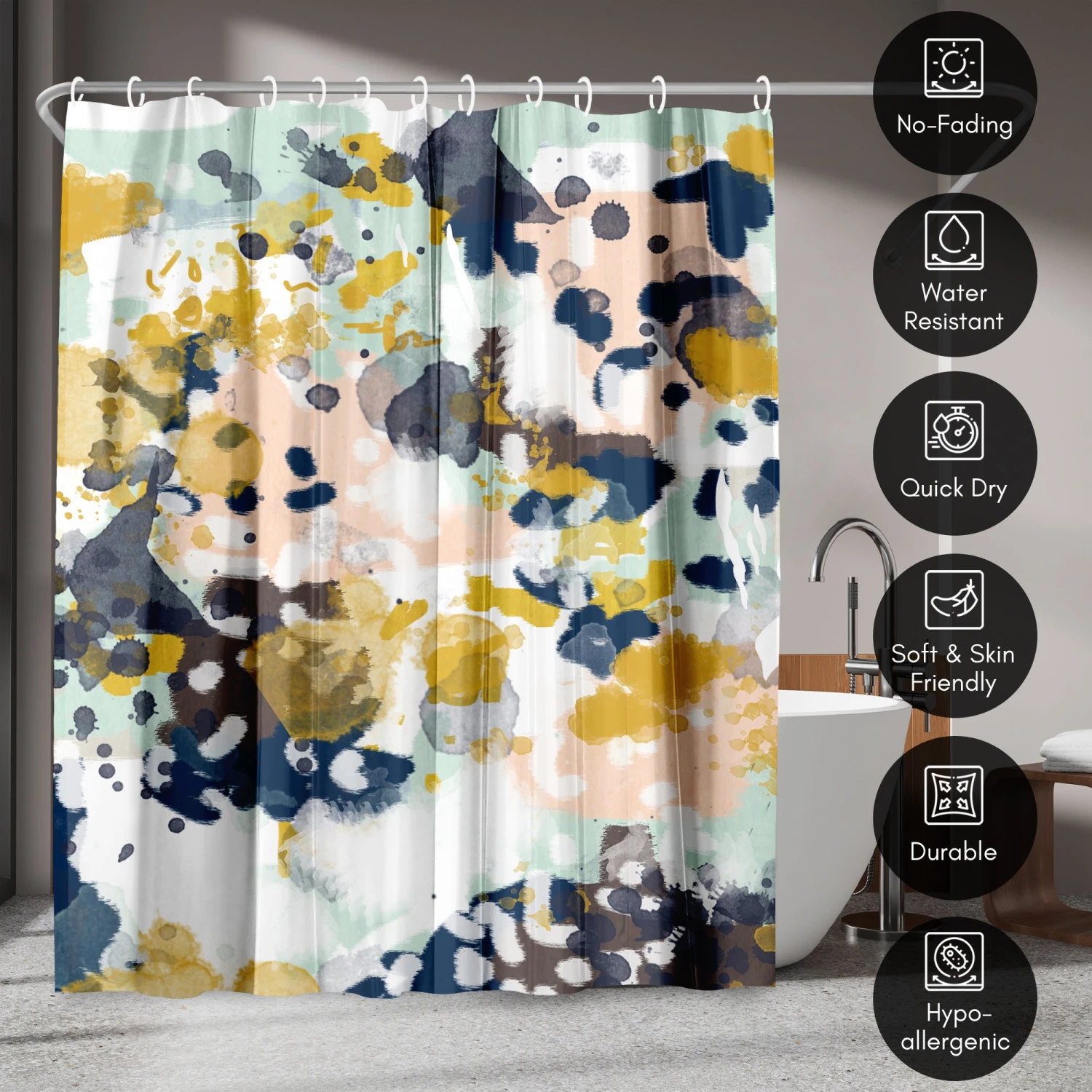71x74 Abstract Shower Curtain With 12 Metal Grommets | Colorful Artistic Design - Image 4