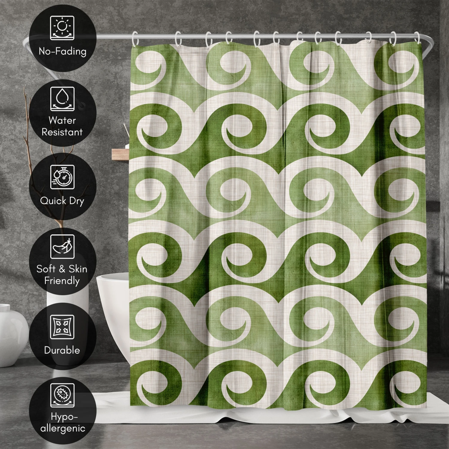 71x74 Abstract Shower Curtain With 12 Metal Grommets | Retro Waves - Image 4