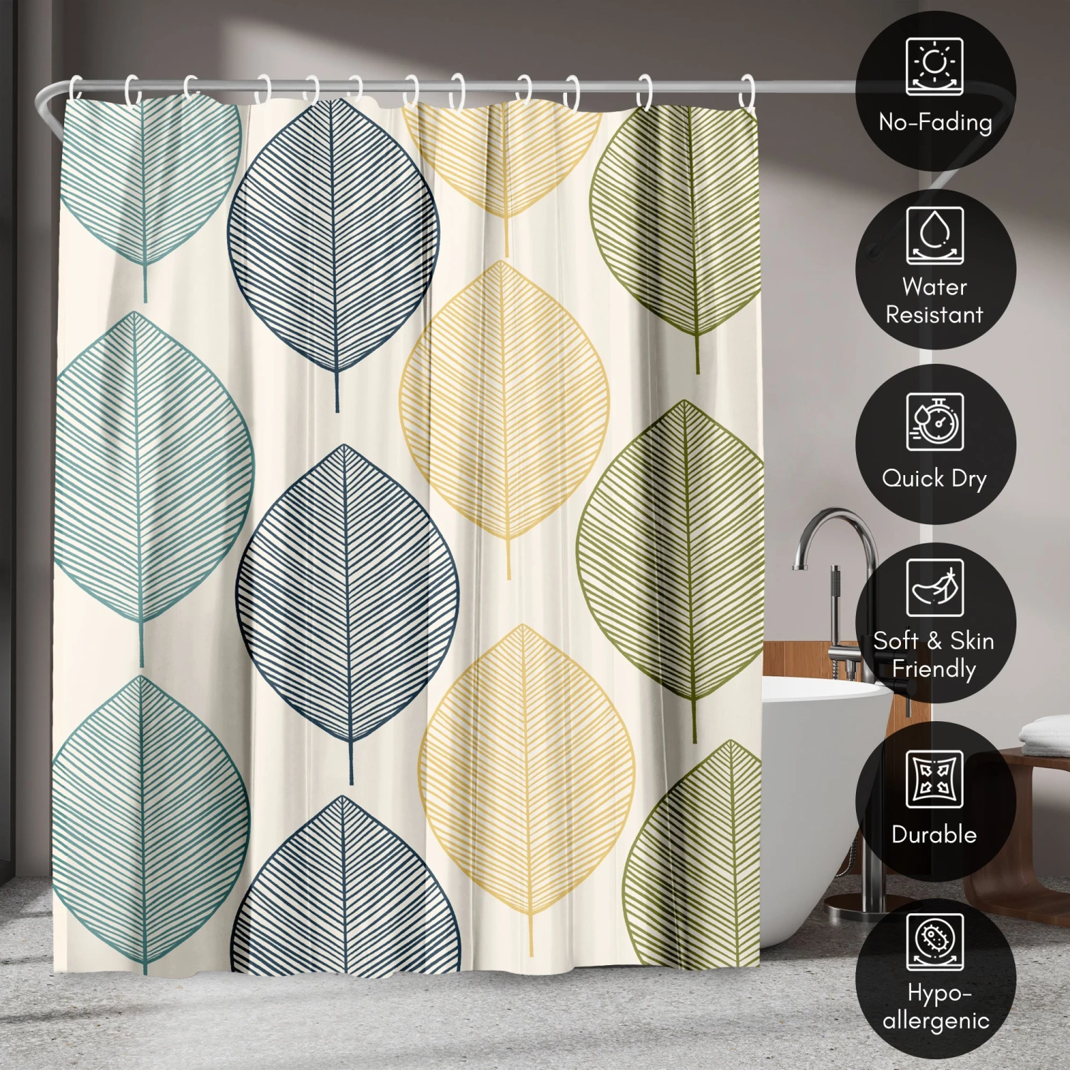 71x74 Botanical Shower Curtain With 12 Metal Grommets | Multicolor - Image 4