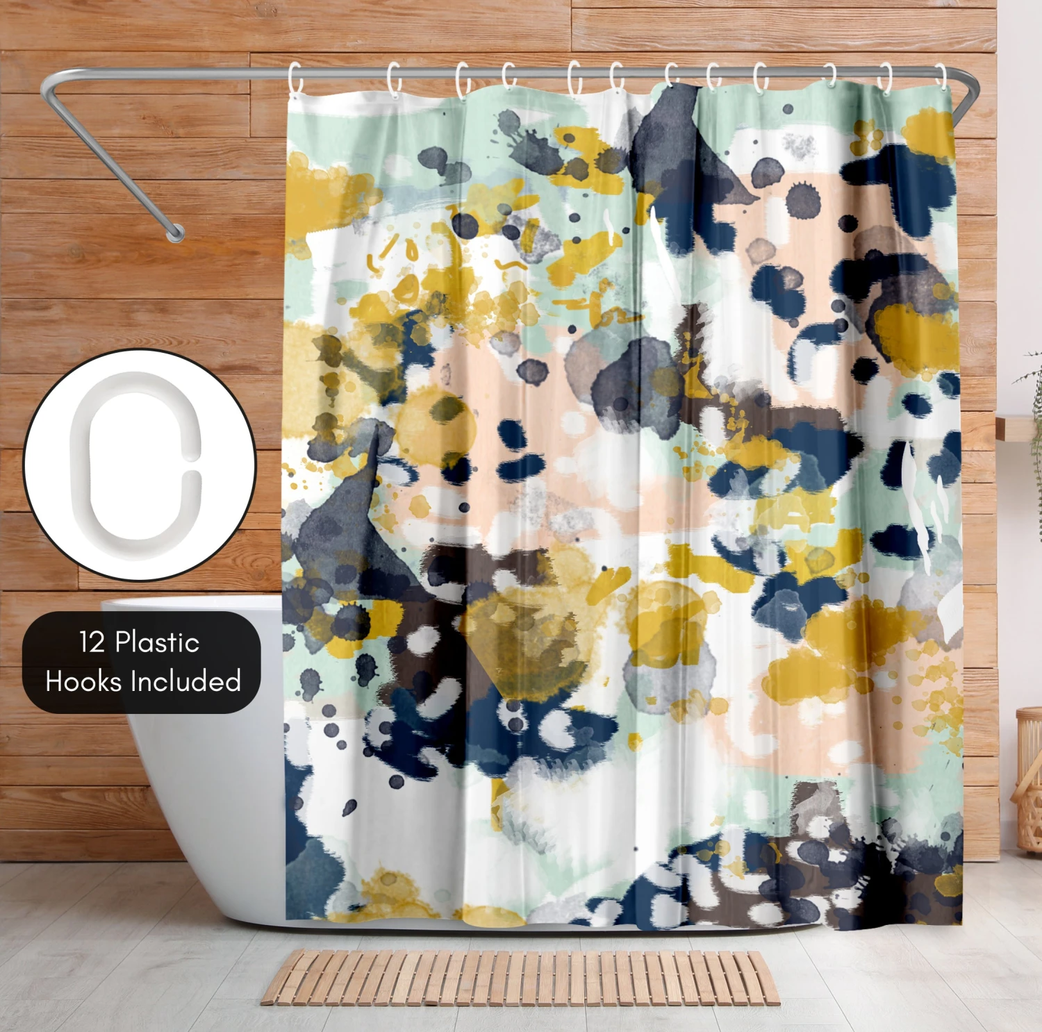 71x74 Abstract Shower Curtain With 12 Metal Grommets | Colorful Artistic Design - Image 5