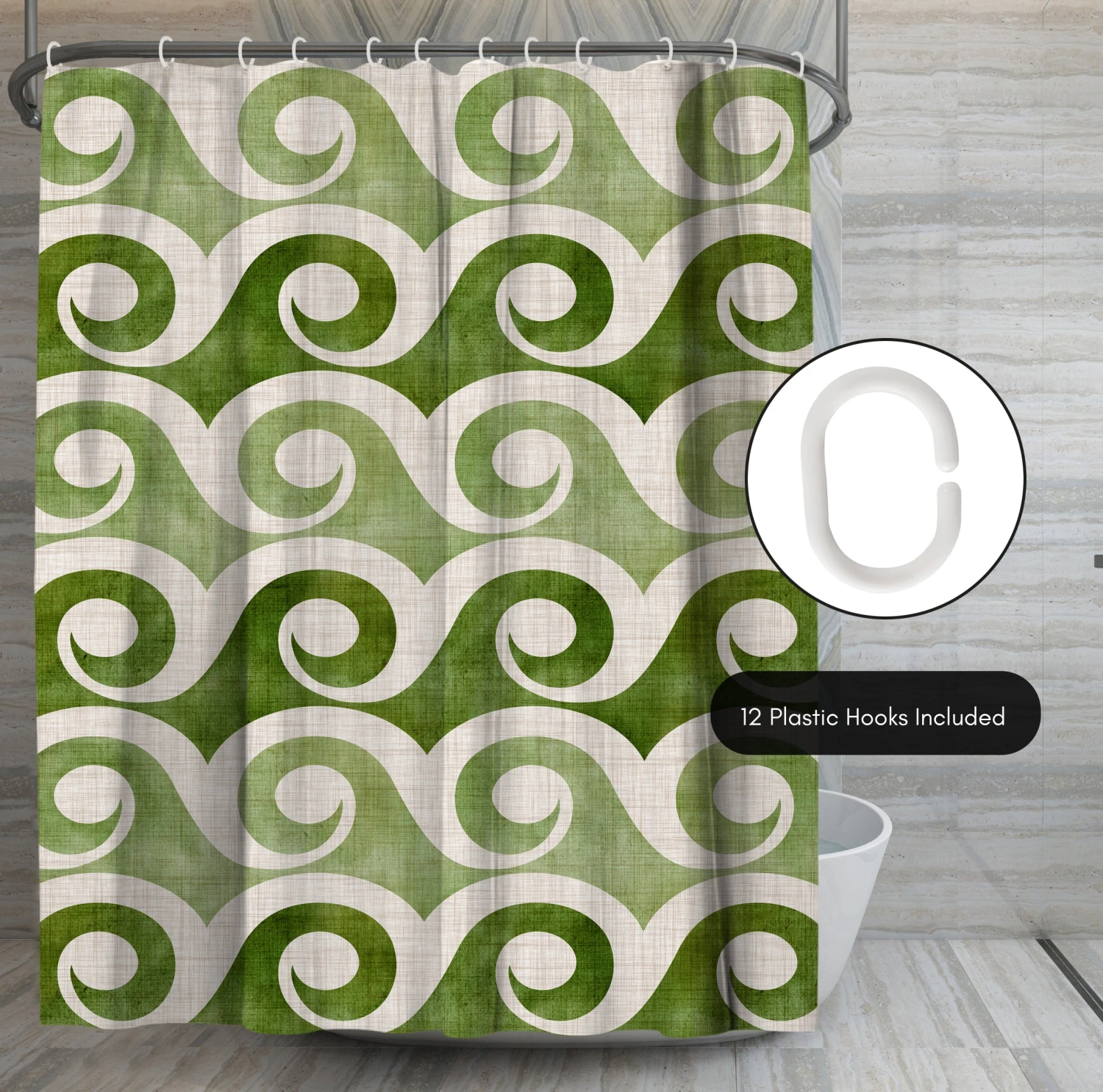 71x74 Abstract Shower Curtain With 12 Metal Grommets | Retro Waves - Image 5