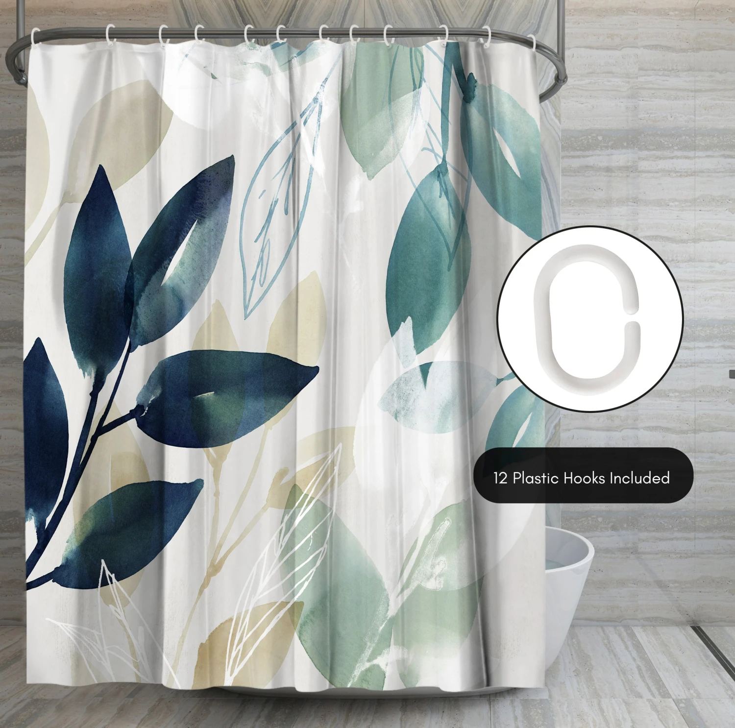 71x74 Abstract Shower Curtain With 12 Metal Grommets | Green Botanical Design - Image 5