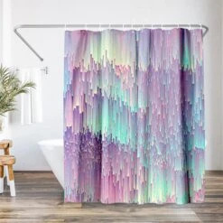 71x74 Abstract Shower Curtain With 12 Metal Grommets | Iridescent Glitches