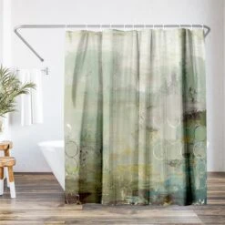 71x74 Shower Curtain With 12 Metal Grommets | Muted Green And Gold Accents