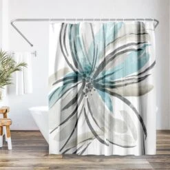 71x74 Shower Curtain With 12 Metal Grommets | Light Blue And Grey