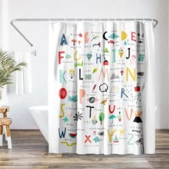71x74 Shower Curtain With 12 Metal Grommets | Hand Drawn Alphabet