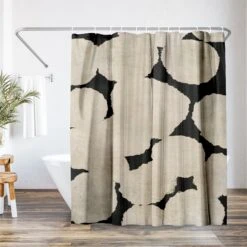 71x74 Shower Curtain With 12 Metal Grommets | Beige And Black