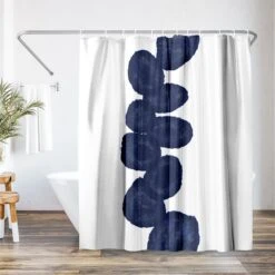 71x74 Shower Curtain With 12 Metal Grommets | Deep Navy And White