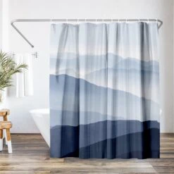 71x74 Blue Mountain Shower Curtain With 12 Metal Grommets