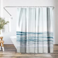71x74 Shower Curtain With 12 Metal Grommets | Blue Wave And Sand