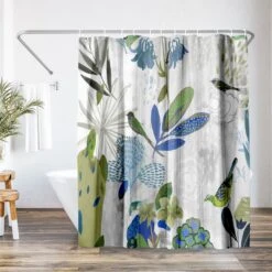 71x74 Abstract Shower Curtain With 12 Metal Grommets | Botanical Design