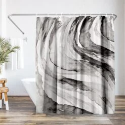 71x74 Abstract Shower Curtain With 12 Metal Grommets | Swirl Design
