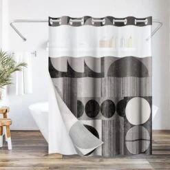 72x75 Hookless Shower Curtain With Sheer Panel, Snap-In Liner, And Grommets