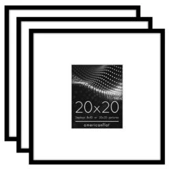 Americanflat 20x20 Picture Frame With Mat | Set Of 3 | Black Slim Molding