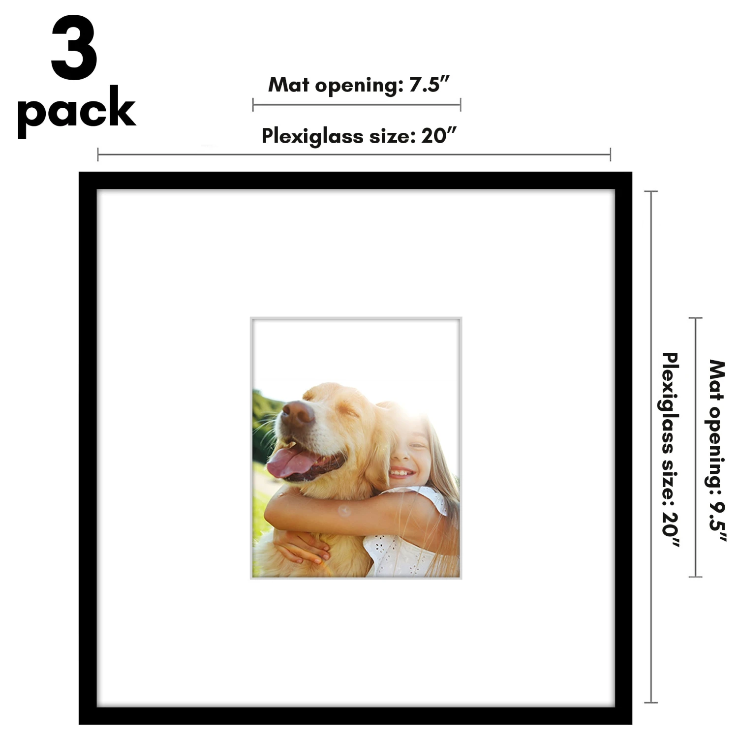 Americanflat 20x20 Picture Frame With Mat | Set Of 3 | Black Slim Molding - Image 2