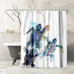 71x74 Sea Turtle Shower Curtain With 12 Metal Grommets